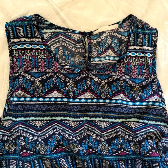 Elodie sleeveless teal-blue-black-magenta geometric scoop-neck tank top Sz M-L - Picture 6 of 11